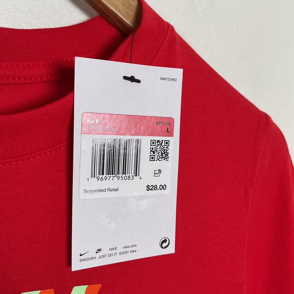 Nike Kids Play With Sole Red T-Shirt Graphic Tee Short Sleeve Top Large - Picture 3 of 7